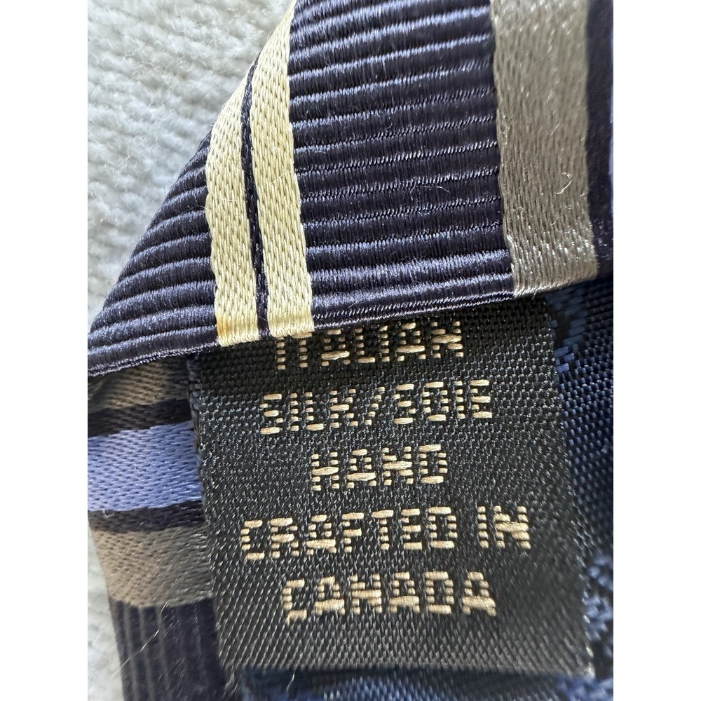 Dion Signature Italian Silk Striped Tie Made in Canada Blue Gray Gold - Picture 3 of 6
